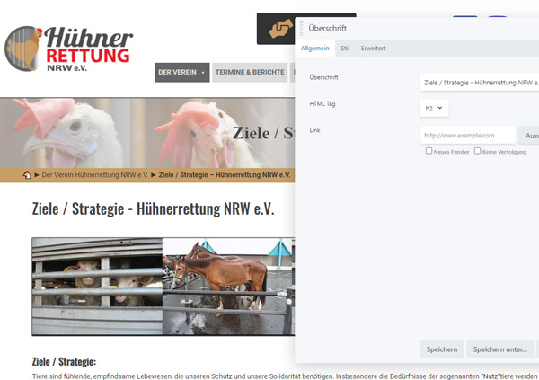 Abbildung Produktion Webseite Hühnerrettung NRW